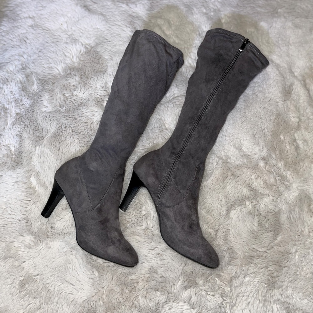 Four and Coach | Mid Calf Heeled Suede Boots | 8.5